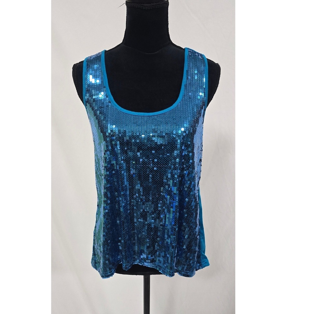 Ultra Flirt women L sequin tank top blue club festival boho ethereal